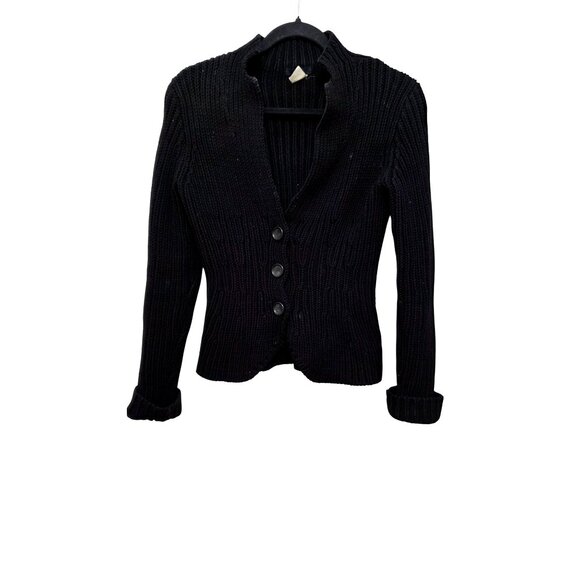 VTG J. Crew Black 100% Merino Wool Y2K 90s Button-Up Cardigan Sweater S - Picture 1 of 8